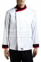 Bílý rondon chef, červené lemy, černo-červený půlený límec+manžety