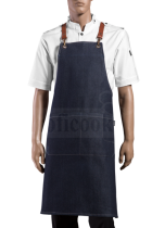 Denim apron with cross leather straps